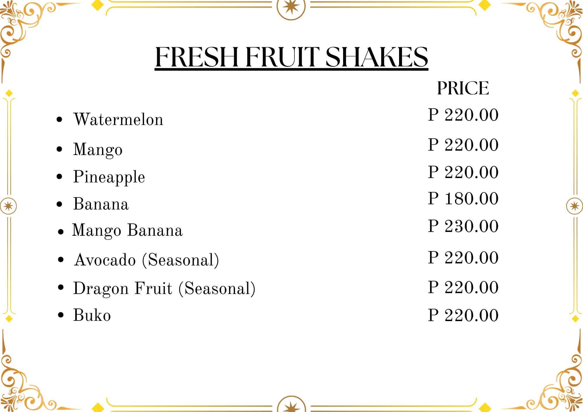 Green Field Restaurant beverages — refreshing drinks and cocktails